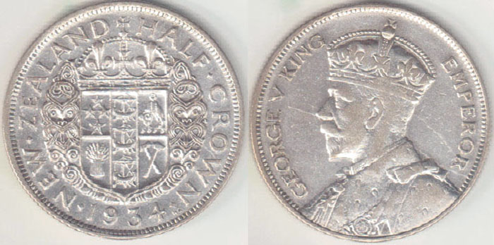 1934 New Zealand silver Half Crown (gF) A005038